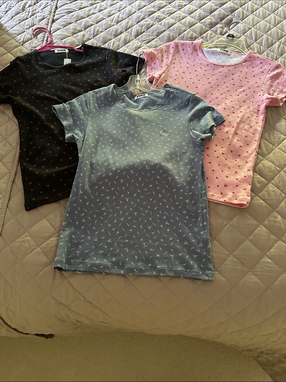 PINK Victoria's Secret Short Sleeve Tee Trio - Black, Blue, Pink